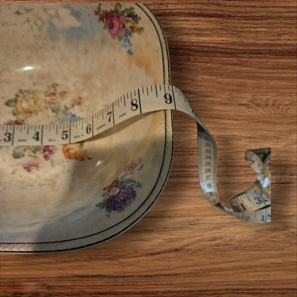 Vintage Crown Ivory Floral  Square Bowl ~ 9